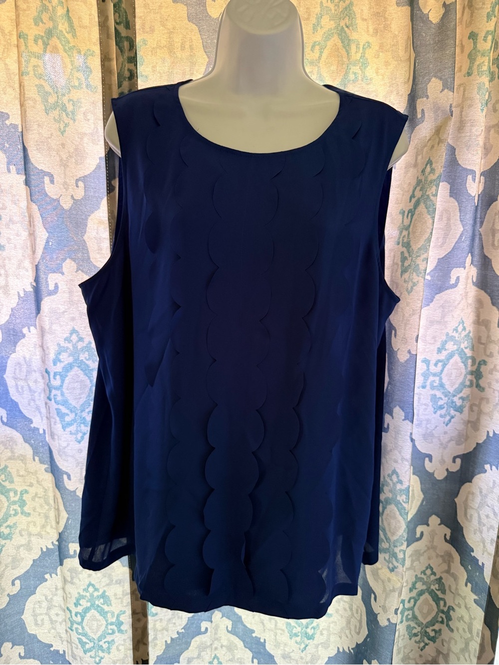New Banana Republic Cobalt Blue Scalloped Hem Sleeveless Blouse XL nwt